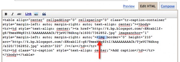 blogger screenshot showing the image tag