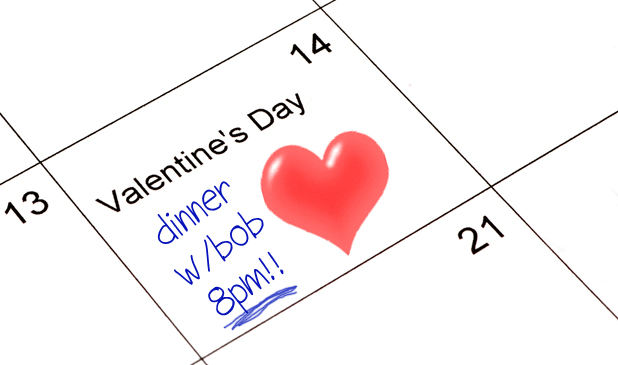 ValentinesDay Valentines Day dinner written in calendar