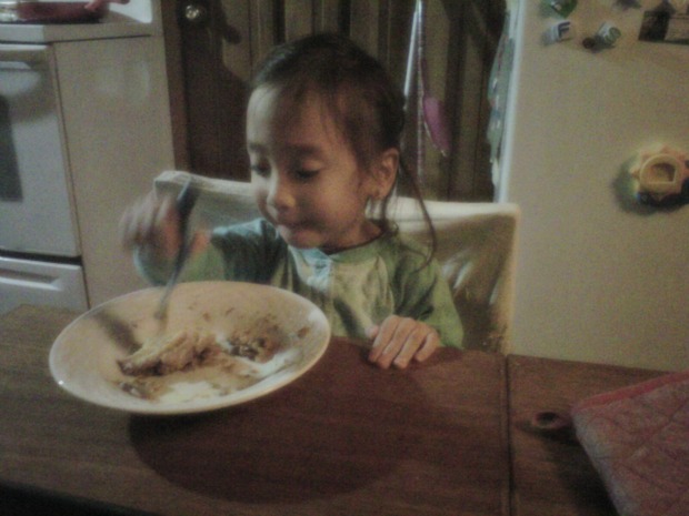 Little One enjoying the pie BannockPie