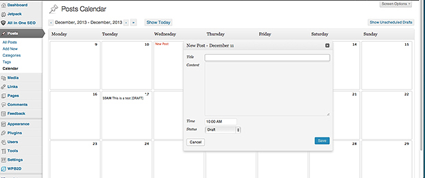Editorial Calendar Plugin Screenshot