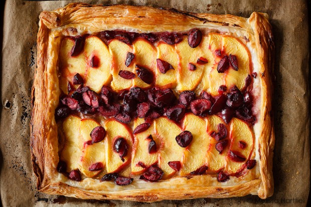 Peach, Cherry honey tart
