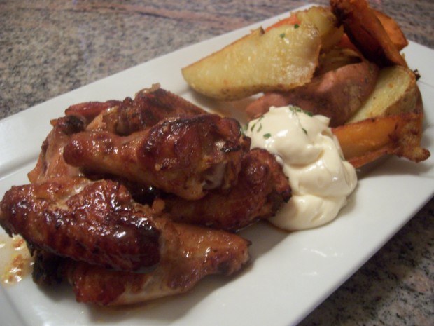 sticky honey chicken wings with yam potato wedges | Grey Cup Roundup Food Bloggersof Canada