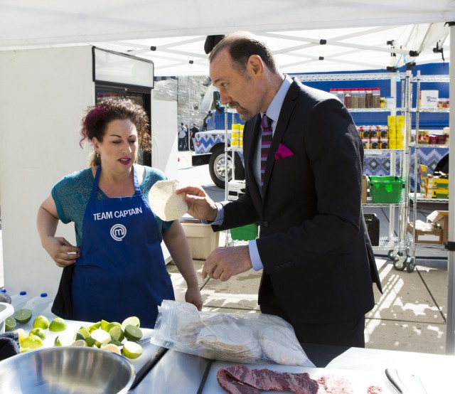 Judge Michael Bonacini dishes out some advice to blue team captain Tammara