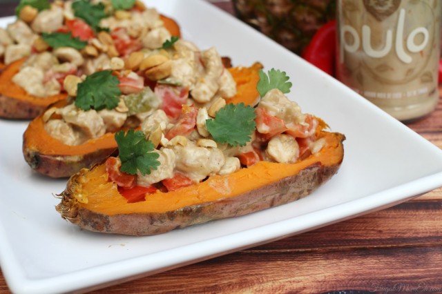 Coconut Adobo Chicken Stuffed Sweet Potatoes by Elizabeth of Frugal Mom Eh!