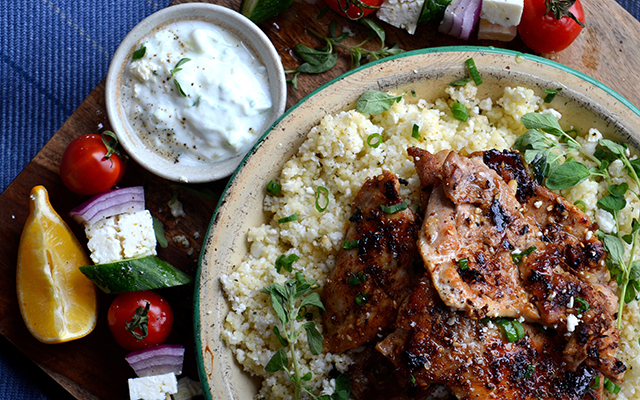 On Board in 20: Sticky Greek Chicken over Cauliflower Couscous | Food Bloggers of Canada