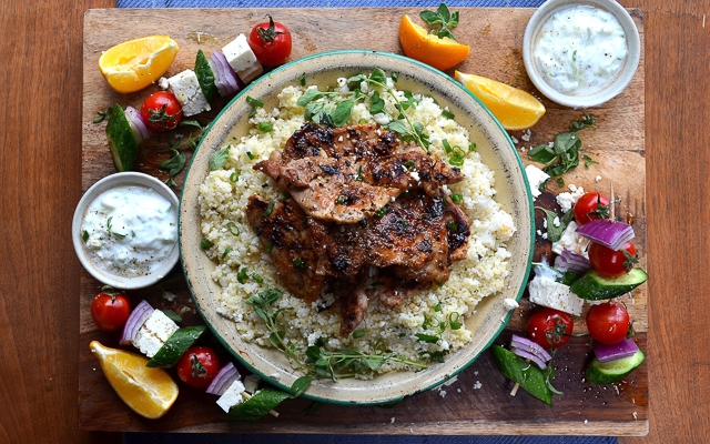 On Board in 20: Sticky Greek Chicken over Cauliflower Couscous | Food Bloggers of Canada