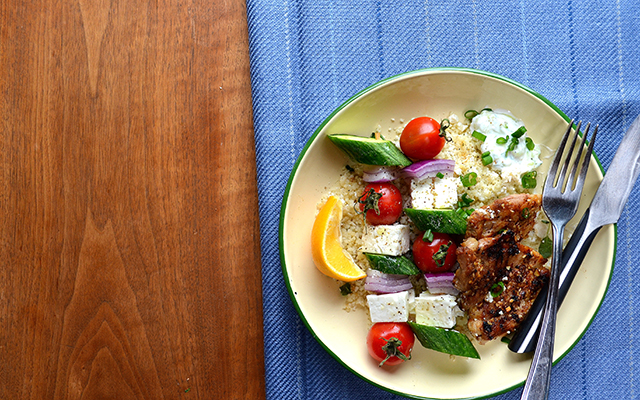 On Board in 20: Sticky Greek Chicken over Cauliflower Couscous | Food Bloggers of Canada