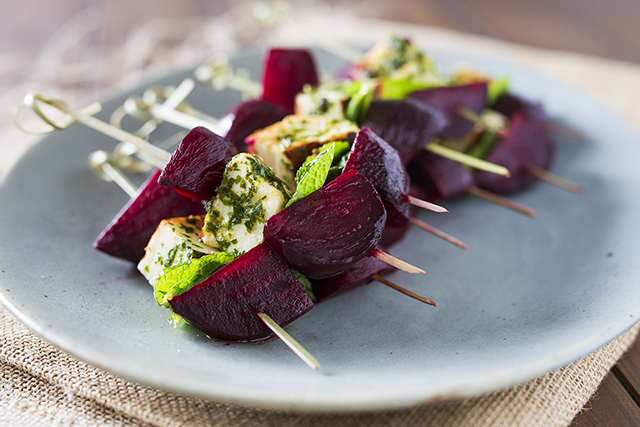 Beet and Halloumi Skewers