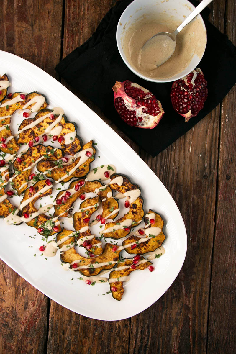 Roasted Squash with Lemon Tahini and Pomegranates | Food Bloggers of Canada