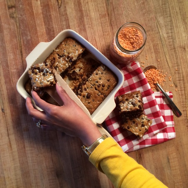 Coconut Chocolate Chip Lentil Blondies
