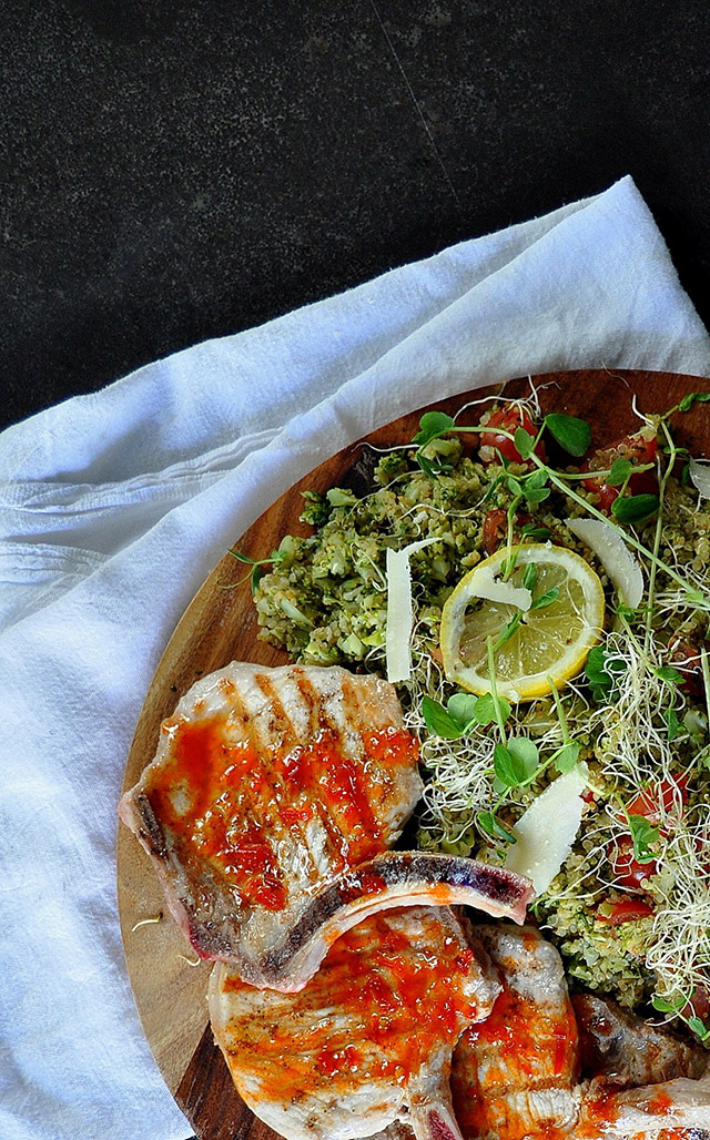 On Board in 20: Harissa Honey Rib Chops with Broccoli Tabbouleh | Food Bloggers of Canada