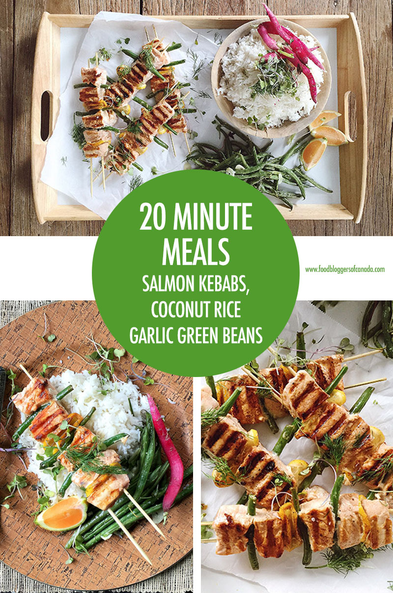 20 Minute Meals Salmon Kebabs With Coconut Rice and Garlic Green Beans | Food Bloggers of Canada
