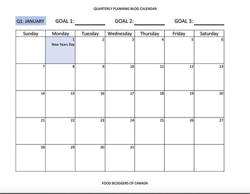 Quarterly Blog Planning With Printable Template | Food Bloggers of Canada