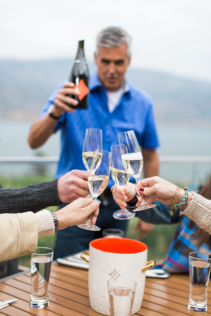 A group toasting with wine
