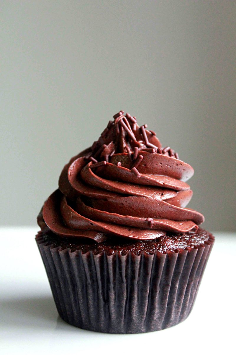 Chocolate cupcake with chocolate frosting swirl