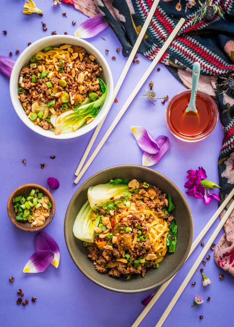 Lamb Dan Dan Noodles in a Bowl