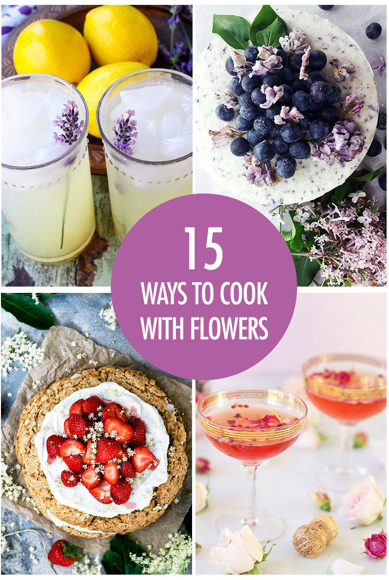 collage of dishes decorated with flowers