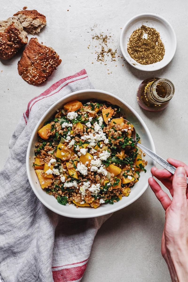 Roasted Butternut Squash, Kale and Farro Salad