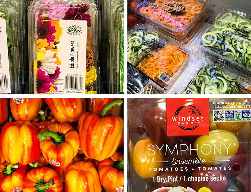 Collage of veggies and edible flowers