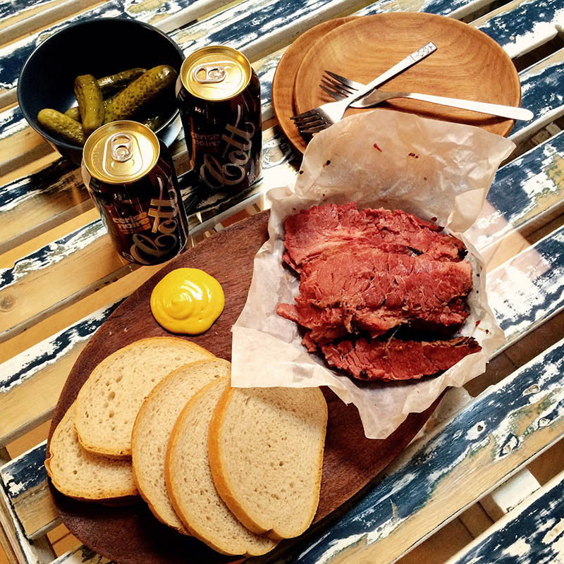 the fixings for a Montreal Smoked Meat Sandwich