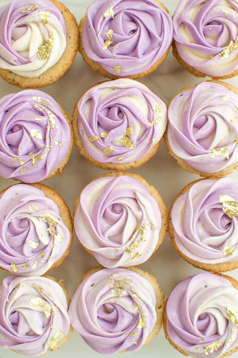 Earl Grey Cream Cheese Cupcakes with Edible Gold by Chocolate + Connie