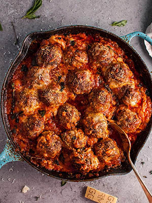 Cheesy Baked Meatball Skillet | Salt & Lavender