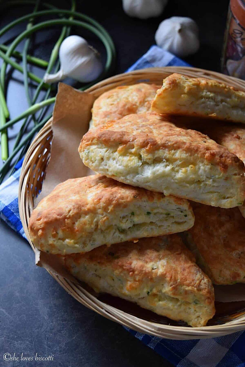 Garlic Scape Buttermilk Cheese Biscuits | She Loves Biscotti
