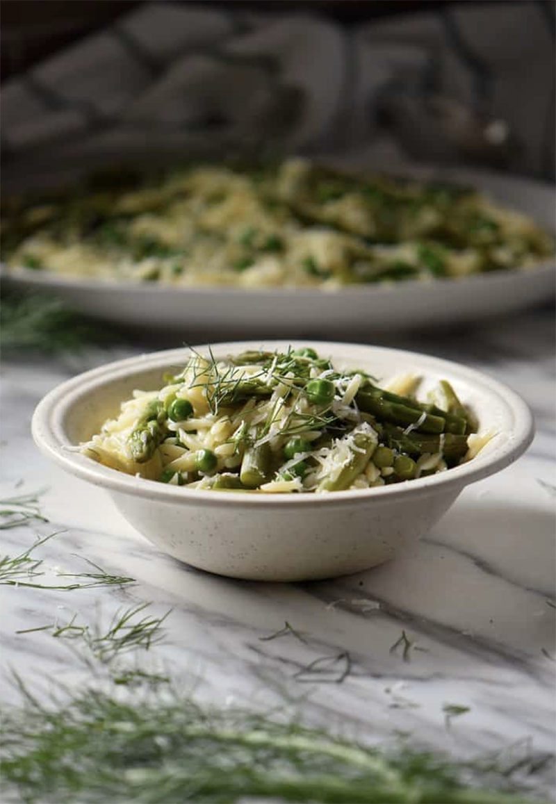 Orzo Risotto with Peas and Asparagus | She Loves Biscotti