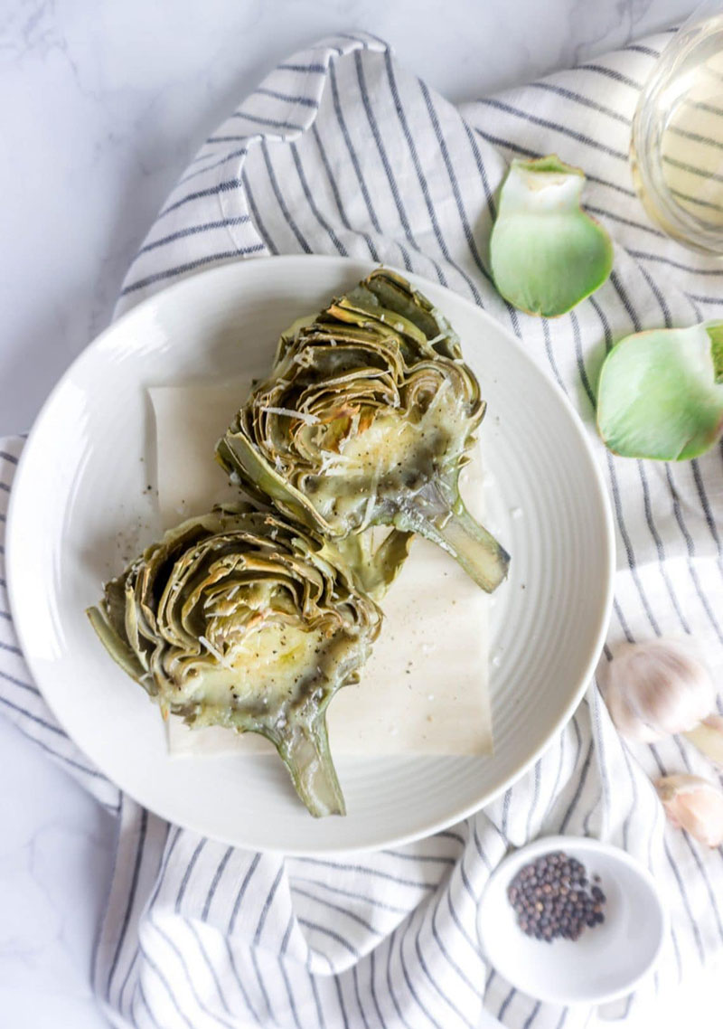 Fontina Parmesan and Garlic Roasted Artichokes | Pina Bresciani