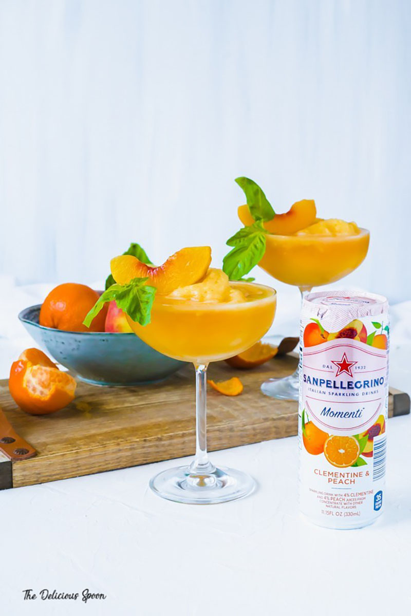 Basil Peach Bellini Mocktail | The Delicious Spoon