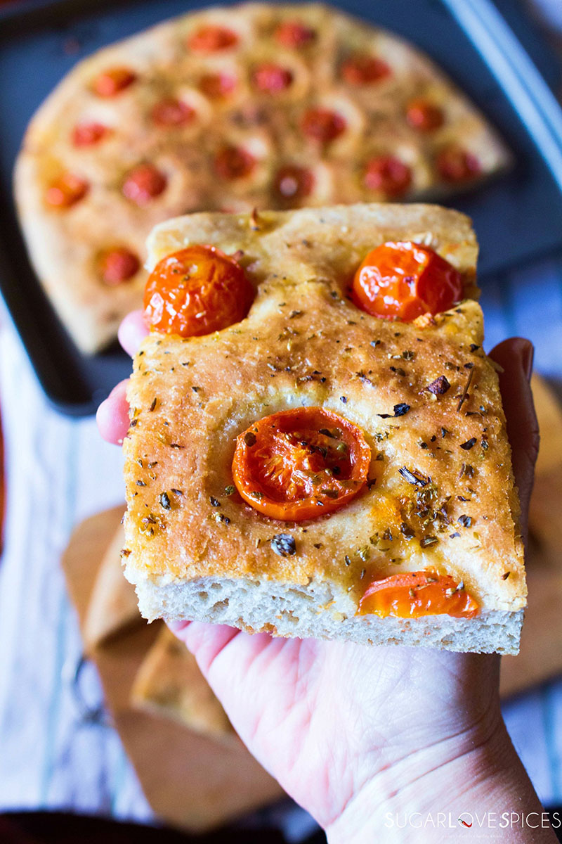 Focaccia with Cherry Tomatoes and Oregano | SugarLoveSpices