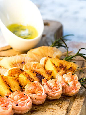 Shrimp on Rosemary Skewers with Rum Soaked Pineapple | In the Kitch