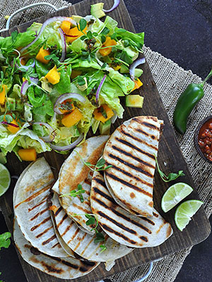 Steak and Scallion Quesadillas With Mango Avocado Salad | Food Bloggers of Canada
