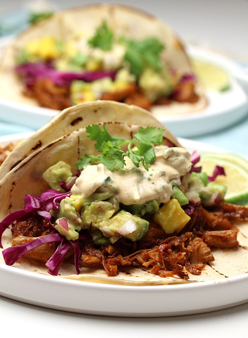 BBQ Jackfruit Tacos With Mango Avocado Salsa | The Vegan Harvest