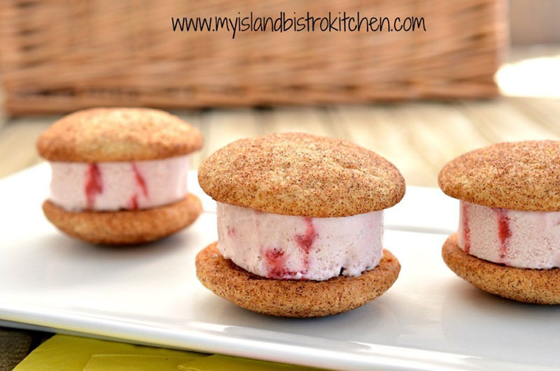 Strawberry Rhubarb Ripple Ice Cream Sandwiches | My Island Bistro Kitchen