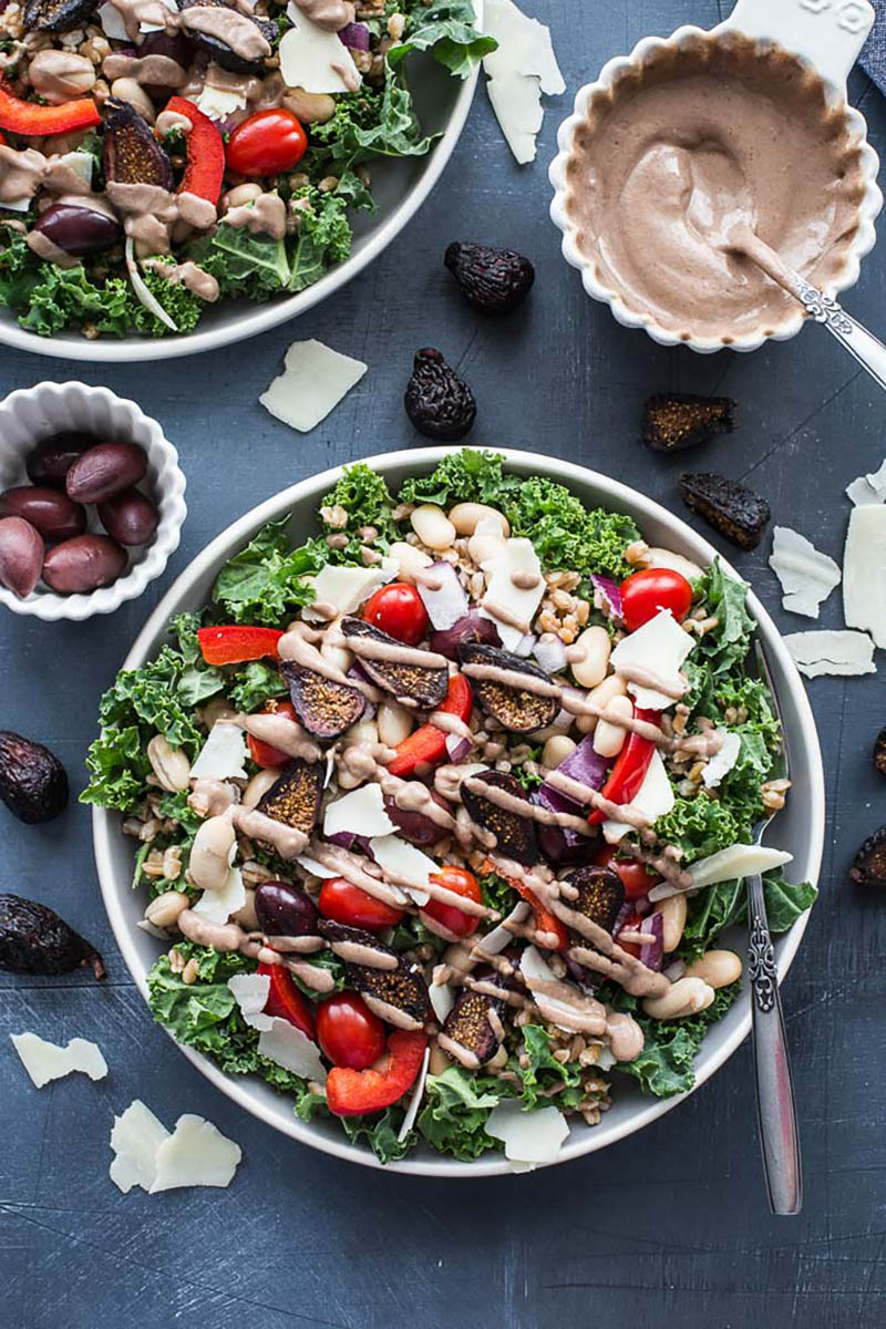 Tuscan Salad with Farro and Fig Tahini Dressing | Crumb Top Baking