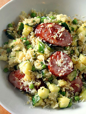 Kielbasa, Zucchini Cauliflower Rice Skillet | Jo & Sue