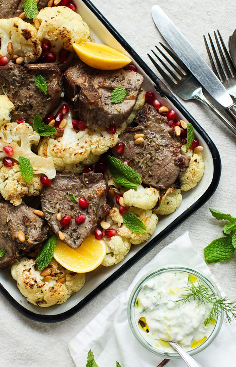 Shet Pan Zesty Lamb Chops with Cauliflower | Simple Bites