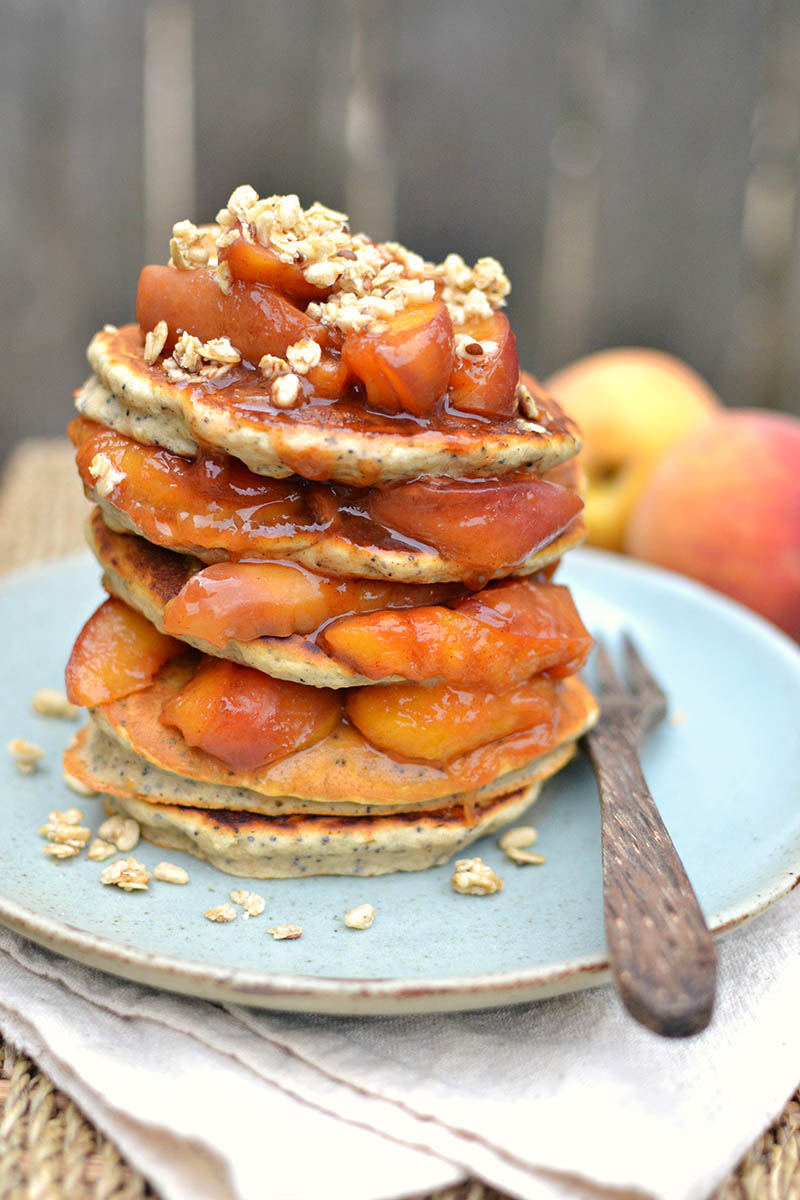 Peach Compote Poppyseed Millet Pancakes