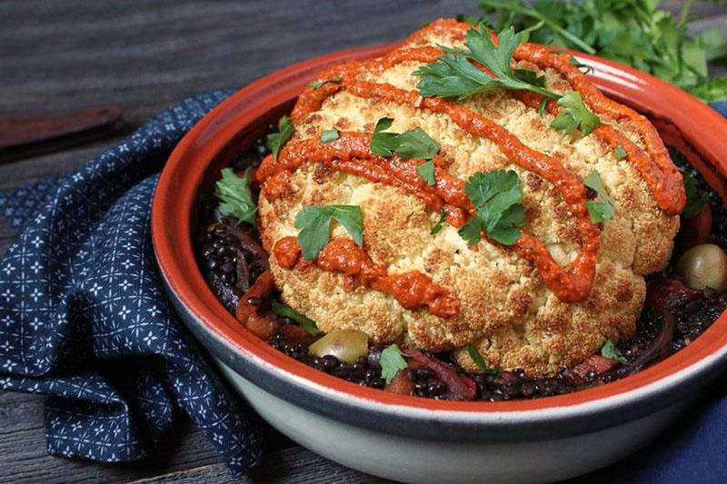 Tajine Lentil Stew with Whole Roasted Cauliflower | dish 'n' the kitchen