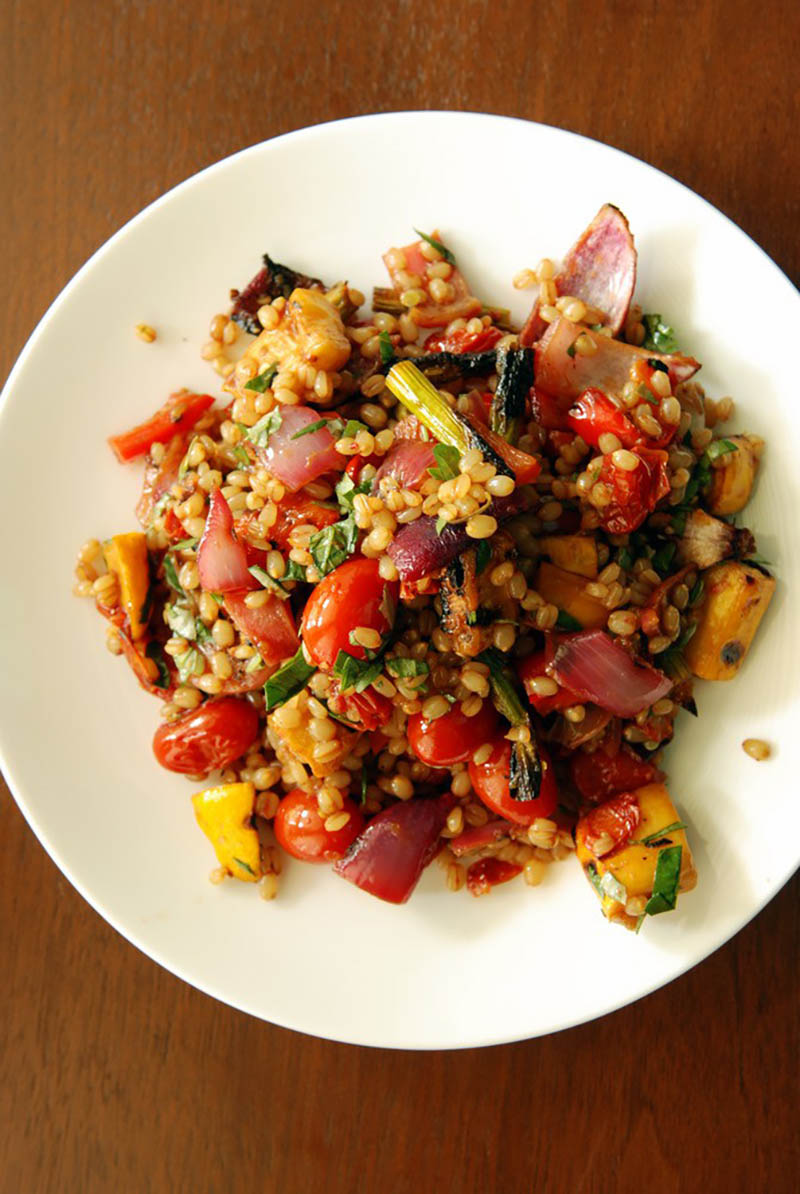 Wheat Berry Salad with Pomegranate Roasted Vegetables