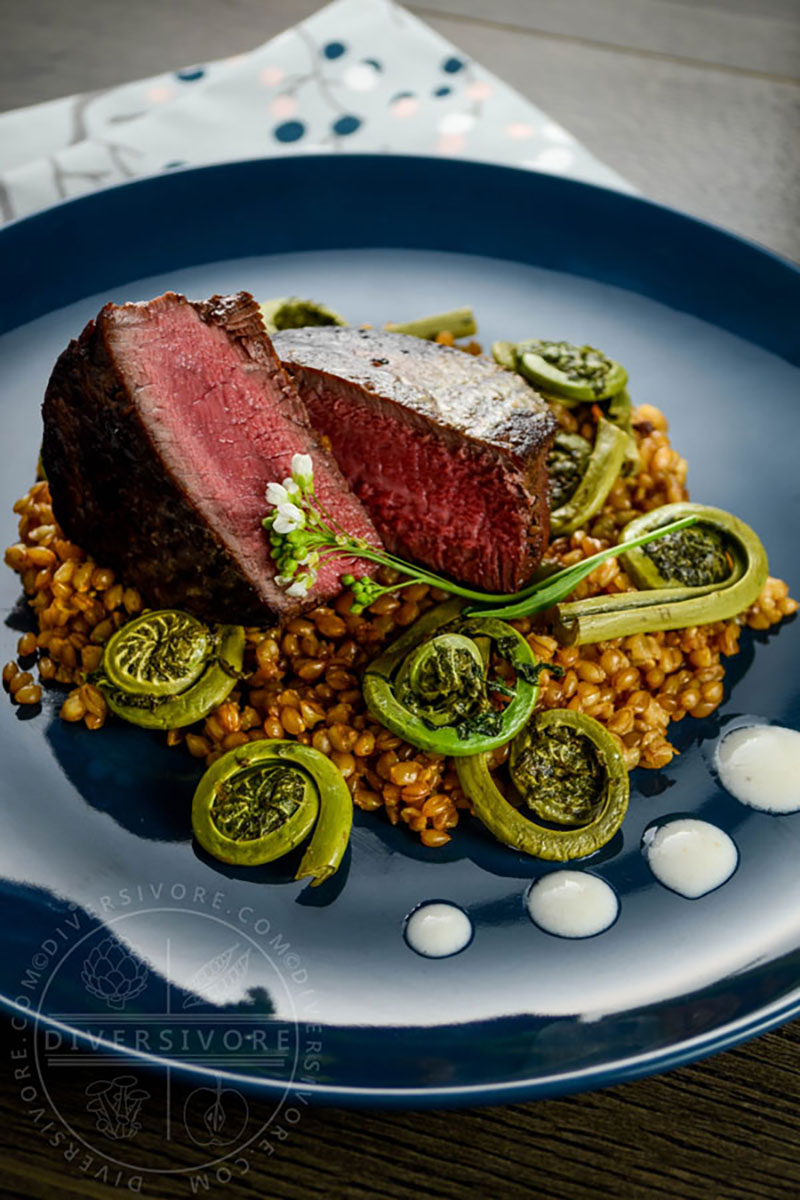 Beef Tenderloin with Einkorn and Fiddleheads | Diversivore
