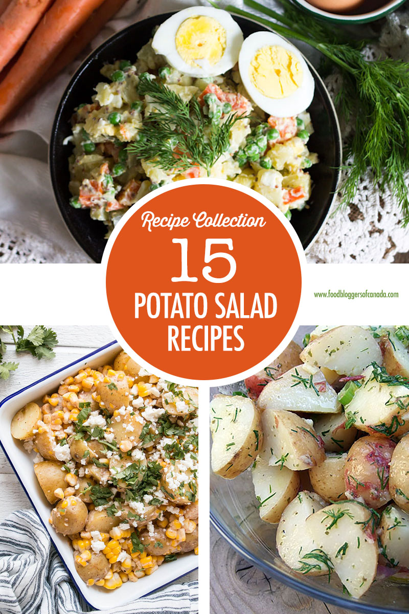 collage of potato salad dishes