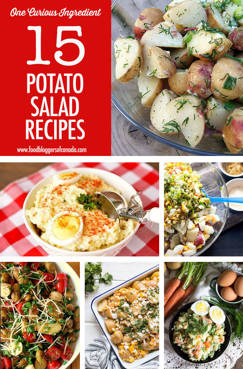 collage of potato salad dishes
