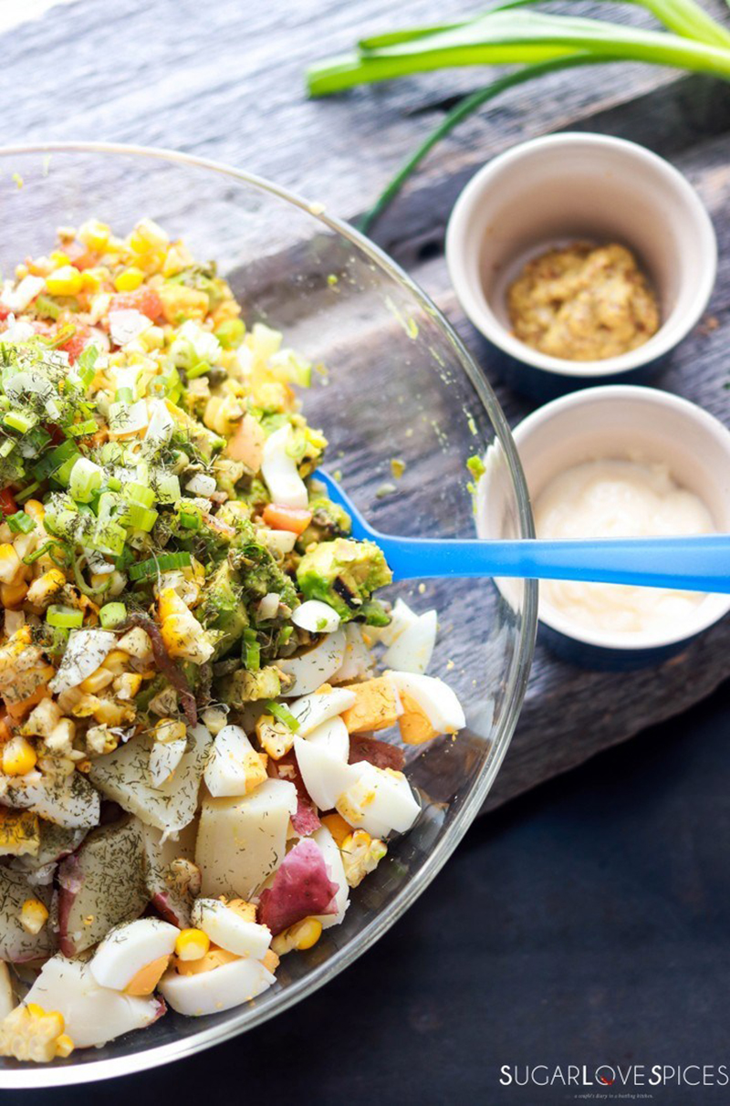 Deluxe Potato Salad in a glass serving bowl