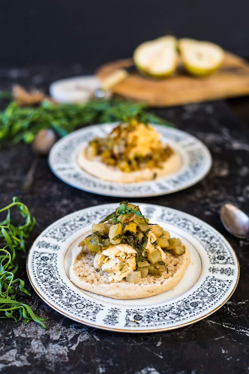 Pear shortcake topped with ice cream and chopped pears