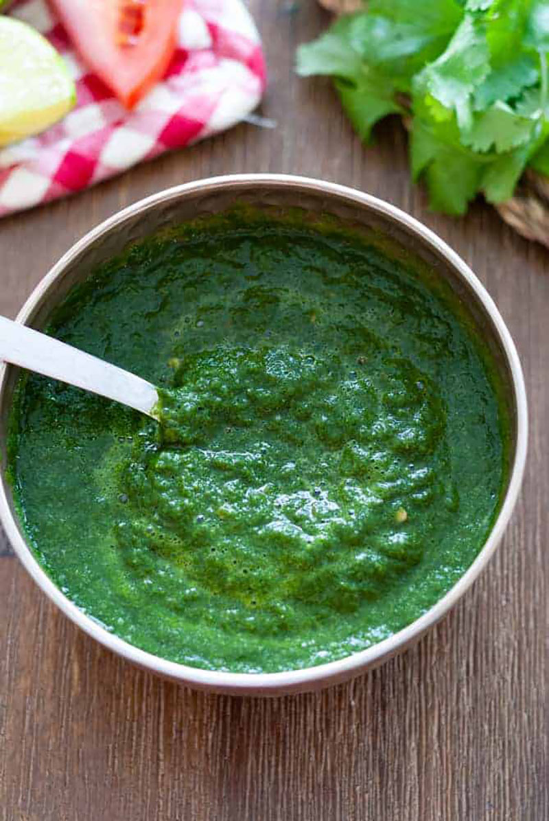 a bowl of coriander chutney