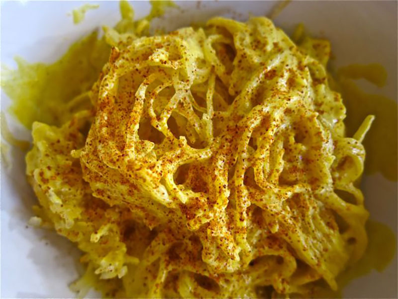 Vegan mac and cheese made with spaghetti squash noodles