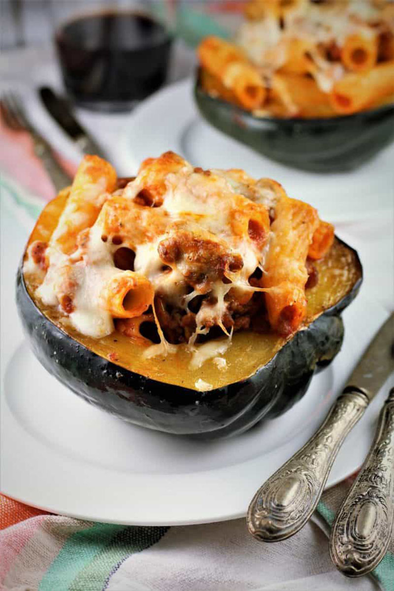 Acorn Squash stuffed and baked with pasta and cheese