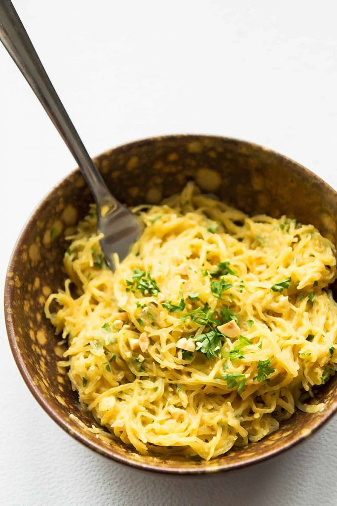 Spaghetti squash noodles in a bowl
